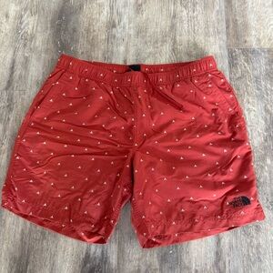 The North Face Men's Red Swim Trunks with Triangle Pattern